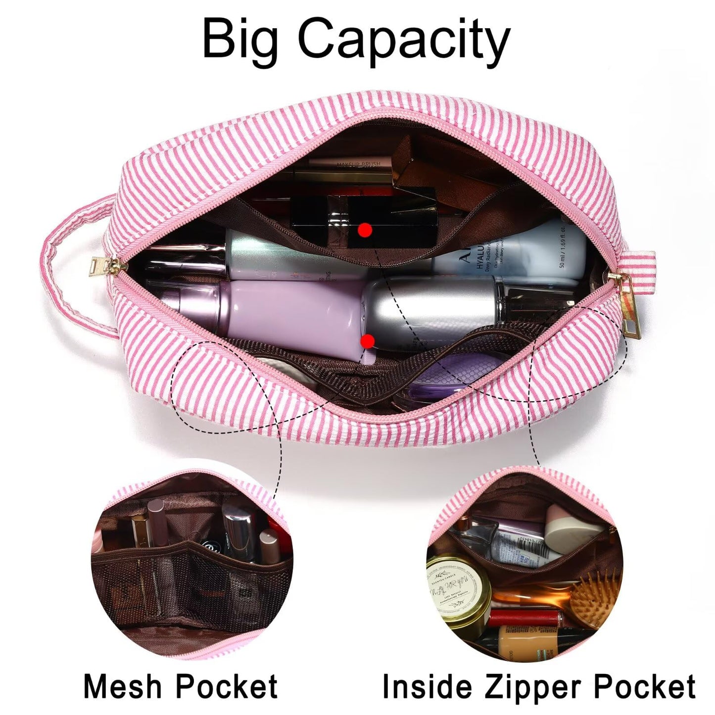 YOOLIFE Birthday Gifts for Girls 4–14 – Trendy Initial Makeup Bag, Cute Pink Travel Toiletry Pouch, Teen Girl Gift Ideas