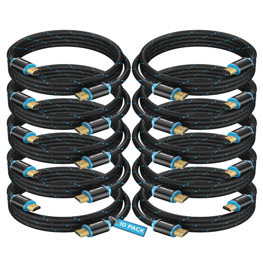 HDMI Cable 4K Ultra HD 4 Foot (10 Pack) Nylon Braided HDMI 2.0 Cable, High Speed 18Gbps 4K60Hz HDR, 3D, 2160p, 1080p, HDCP 2.2, ARC, HDMI Cables