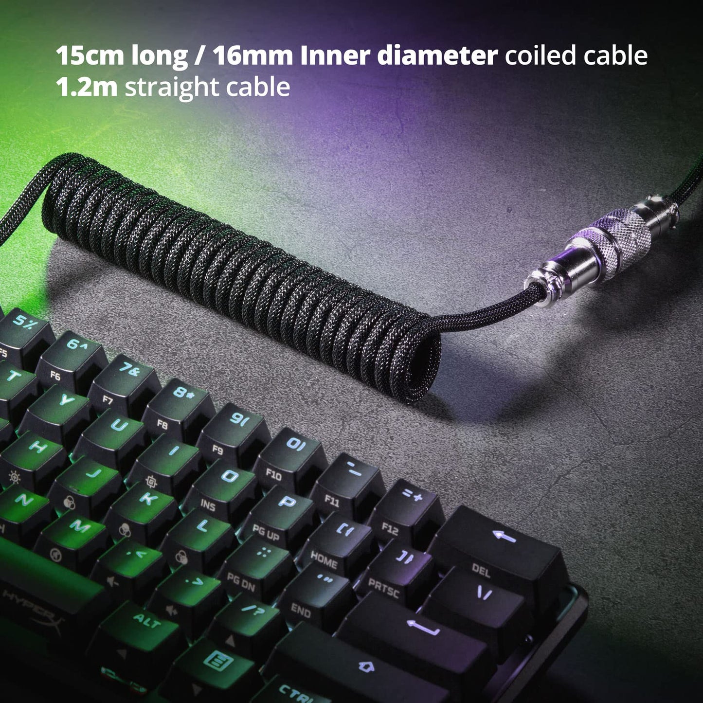 GUNMJO Pro Custom Coiled USB C Cable for Gaming Keyboard, Double-Sleeved Mechanical Keyboard Cable with Detachable Metal Aviator, 1.5M USB-C to USB-A