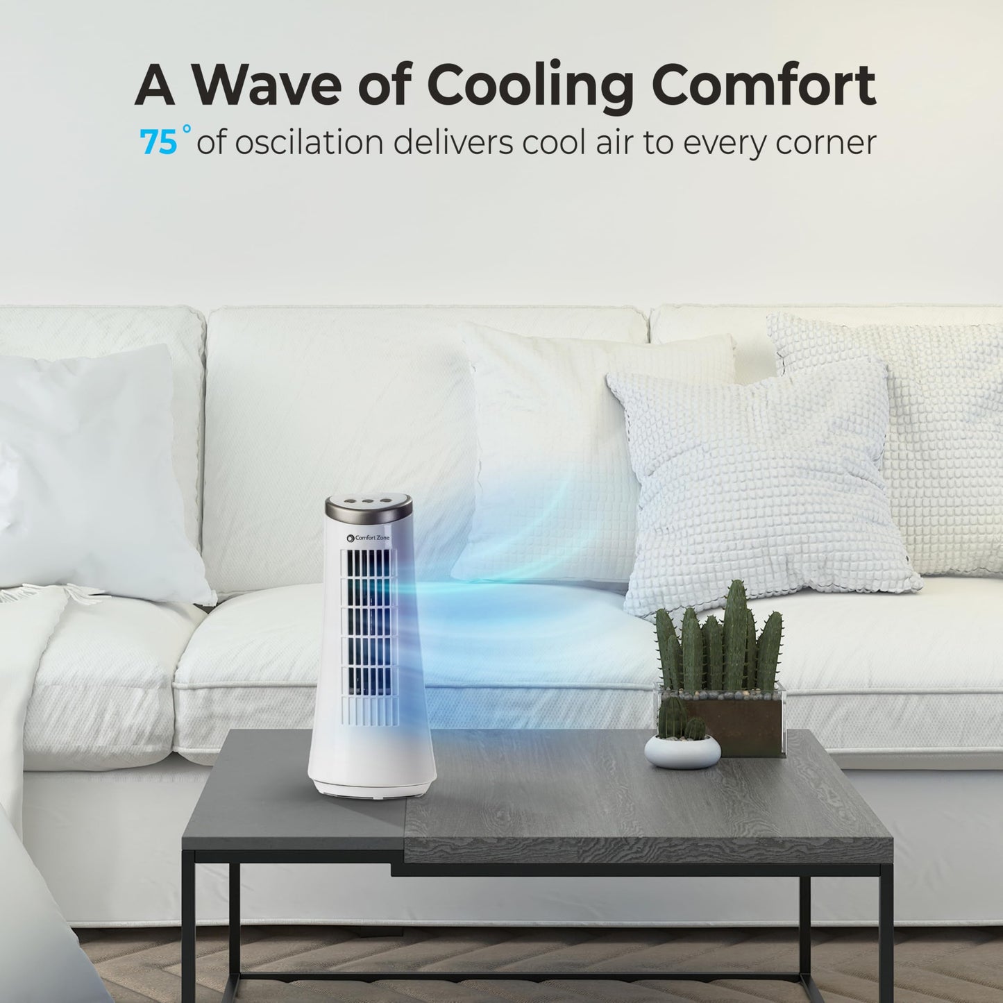 Comfort Zone 12-Inch Oscillating Desktop Tower Fan