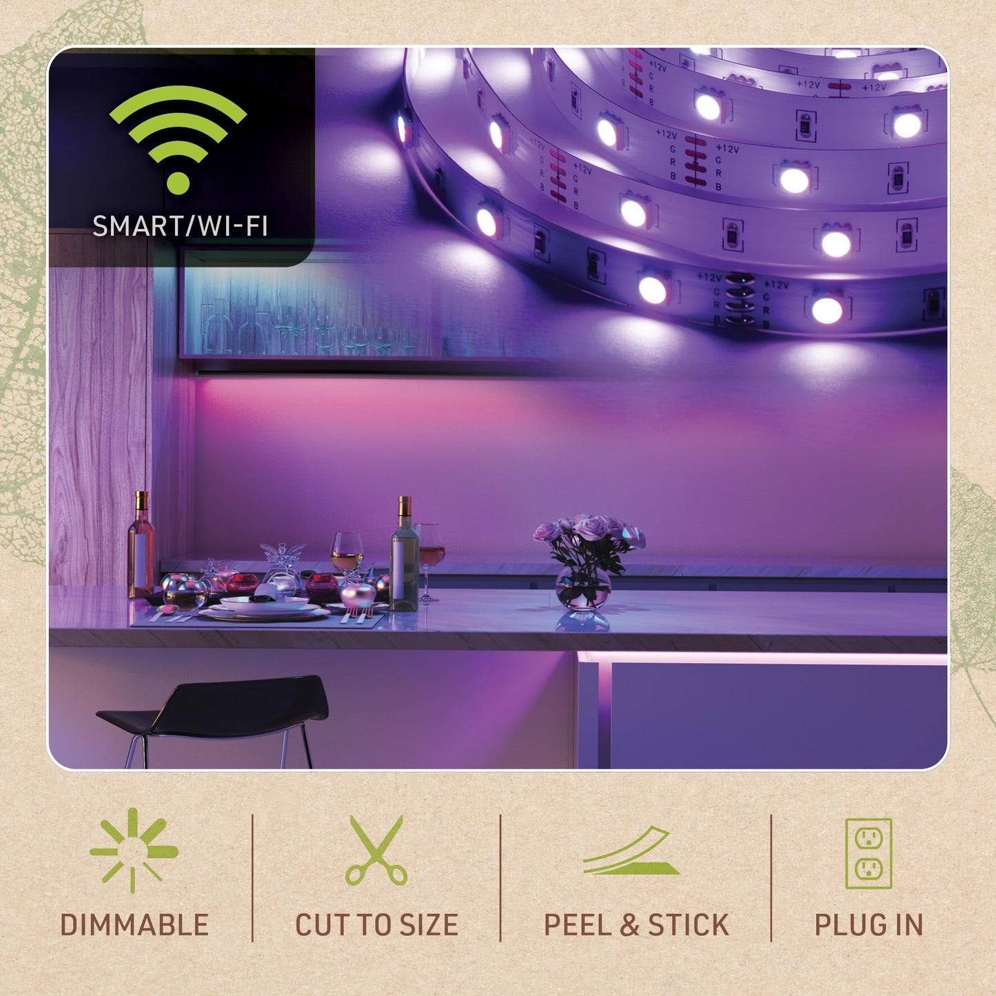 Birch Lighting Multicolor RGBW Smart LED Strip Light Kit, 16ft with Remote 351123