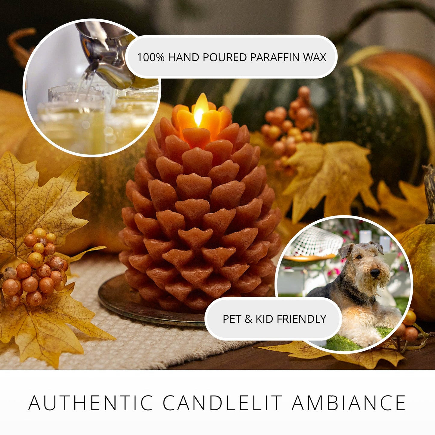 Luminara Pinecone Flameless Candle Adobe Chalky Finish Pine Cone Figural, Real Wax Unscented LED Candles, Battery Operated with Timer, Holiday