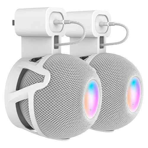 CUHIOY Wall Mount for HomePod Mini, Built-in Cord Management Speaker Stand for Outlet Home Pod, Space-Saving Smart Plug Holder for Homepod, Safe