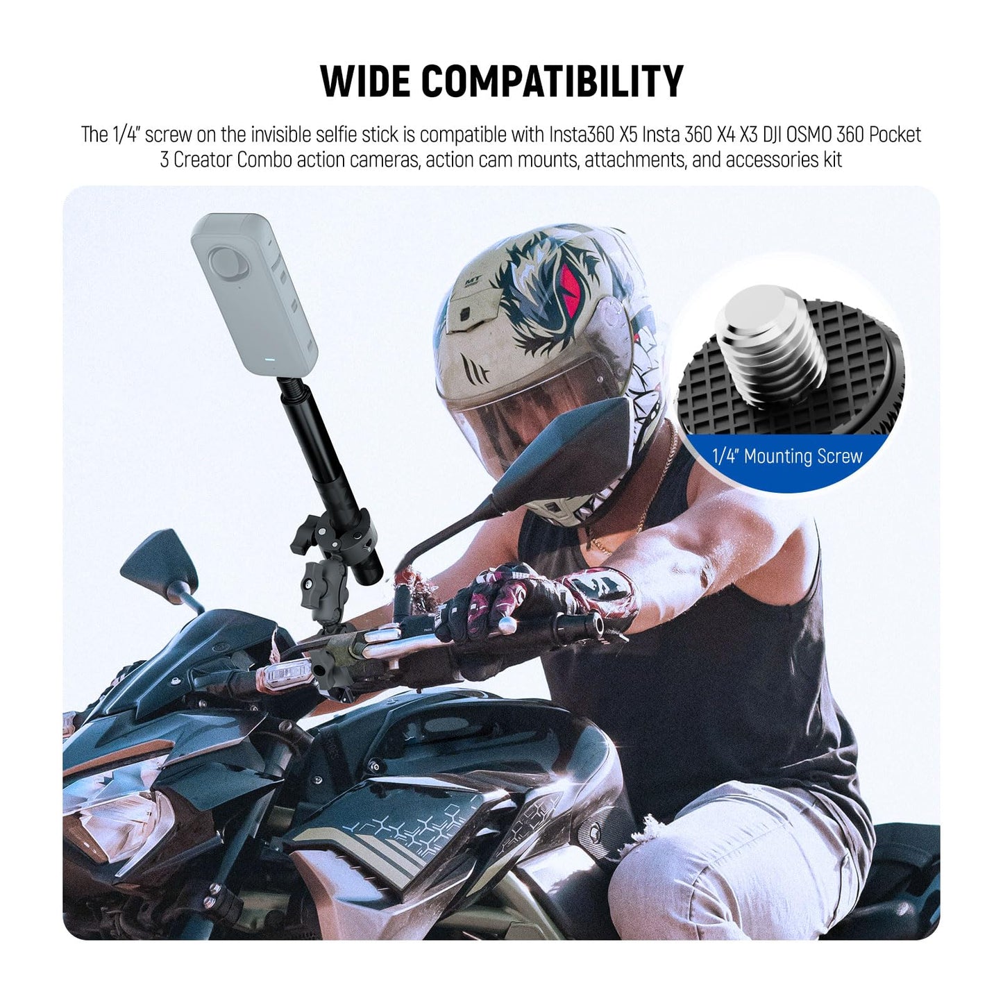 NEEWER Basics Motorcycle Bike Mount Accessories Kit, Invisible Selfie Stick Bicycle Handlebar Clamp Holder Compatible with Insta360 DJI OSMO 360