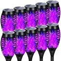 AOUNQ Solar Lights Outdoor, Upgraded 10 Pack Purple Solar Torch Lights Outdoor Flickering Flame for Garden Decor, Waterproof Outdoor Lights Solar