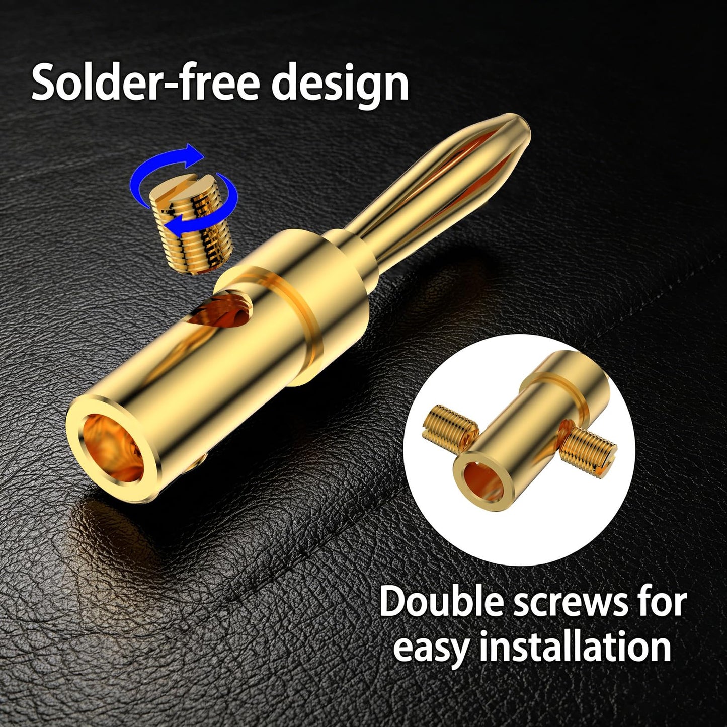 Tertullus Banana Plugs 24K Gold Plated Dual Screw LockingBanana Connectors Adapter for Speaker Wire, Wall Plate, HomeTheater, Audio/Video Receiver