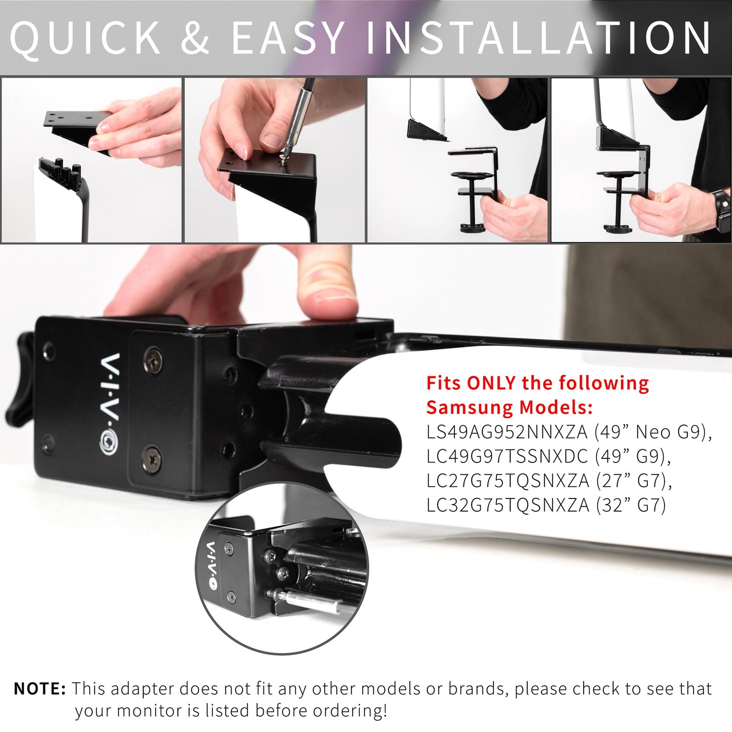 VIVO Desk Clamp Adapter Designed for Samsung OEM Monitor Stands, Supports G7 and G9 up to 49 inches, C-clamp Converter, Easy Set-Up, Black, MOUNT-SG04