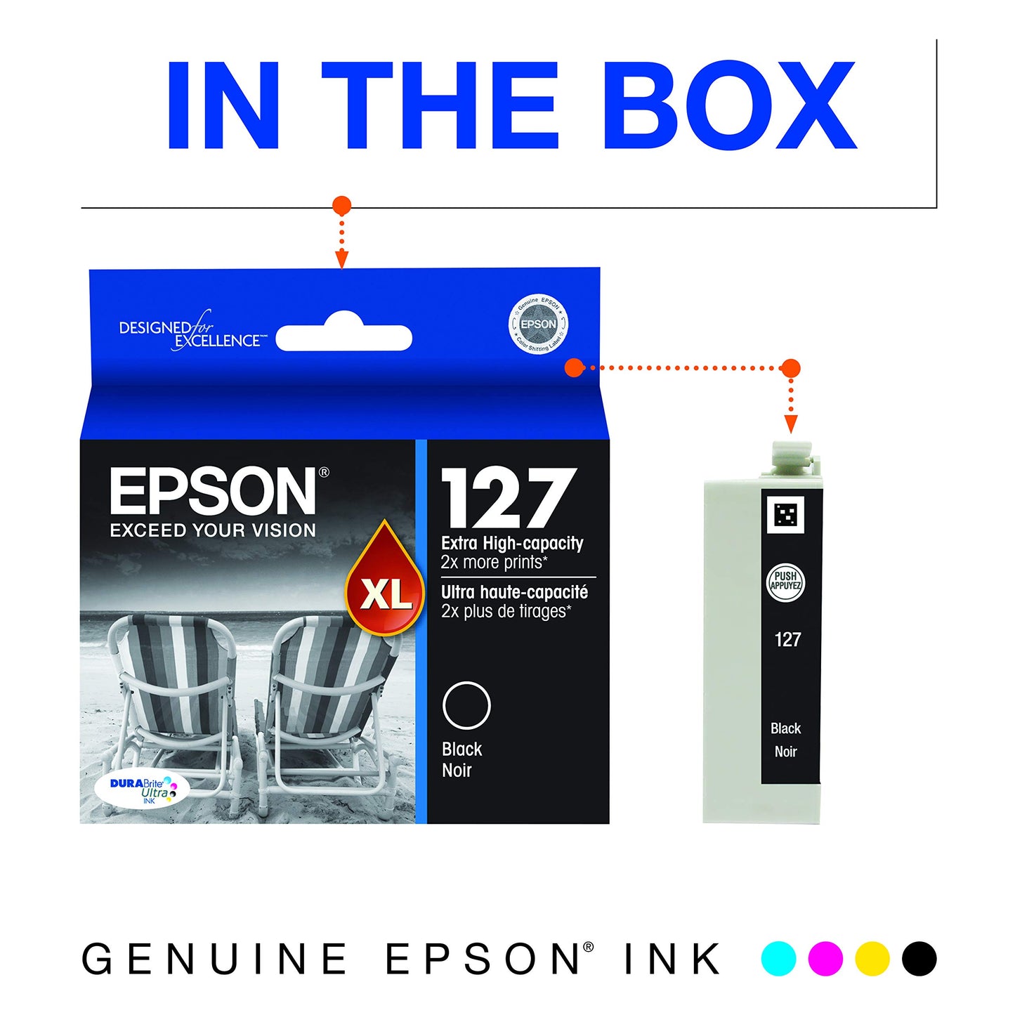 Epson T127 DURABrite Ultra 127 Extra High-Capacity Inkjet Genuine Ink Cartridge Black (T127120)