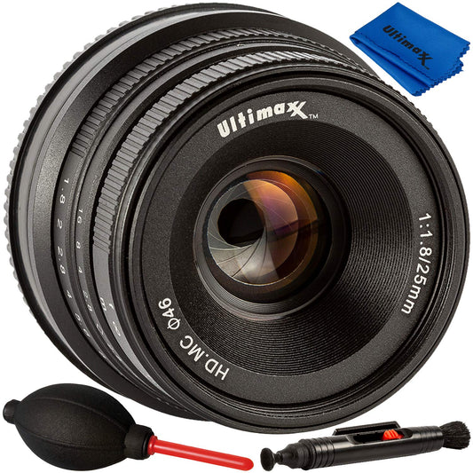 Ultimaxx 25mm f/1.8 Manual Lens Kit for Sony FS7, FS7M2, FS5, FS5M2K, a9, a99II, A7, A7II, A7R, A7SII, A7III, A7RIII, a6500, a6300, a6000, a5100