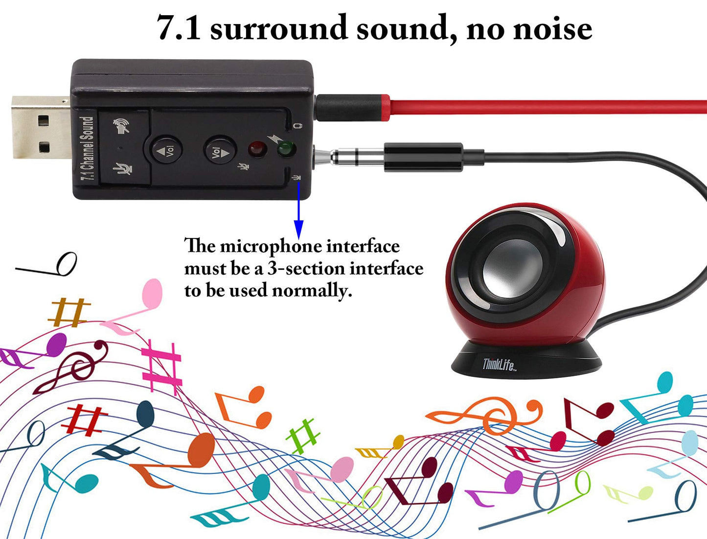 zdyCGTime Hi-Speed USB 2.0 7.1-Channel Virtual USB 3D Stereo Audio Adapter External Sound Card with 3.5 mm Audio and Microphone Ports, Internal