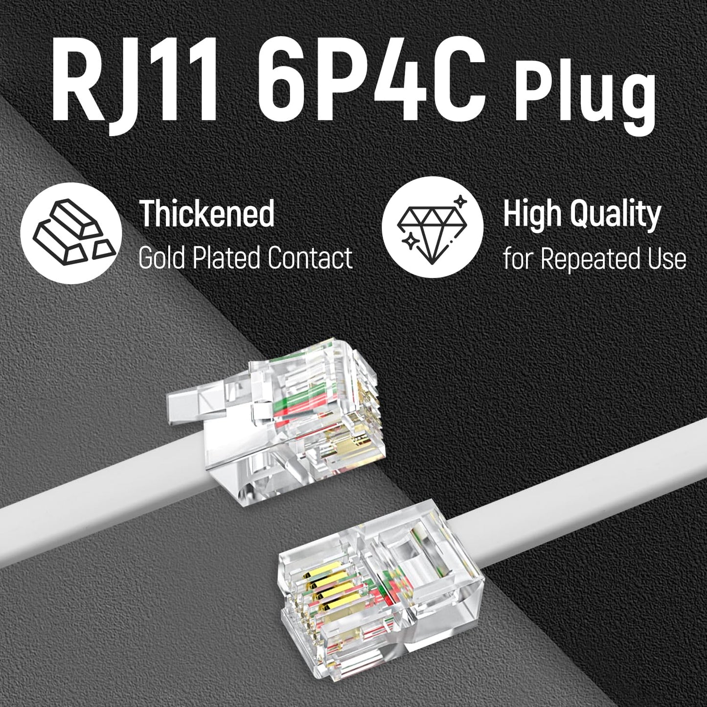 Uvital Phone Extension Cord 33Ft(10m), Telephone Cable with Standard RJ11 Plug and 1 in-Line Couplers and 20 Cable Clip Holders, White