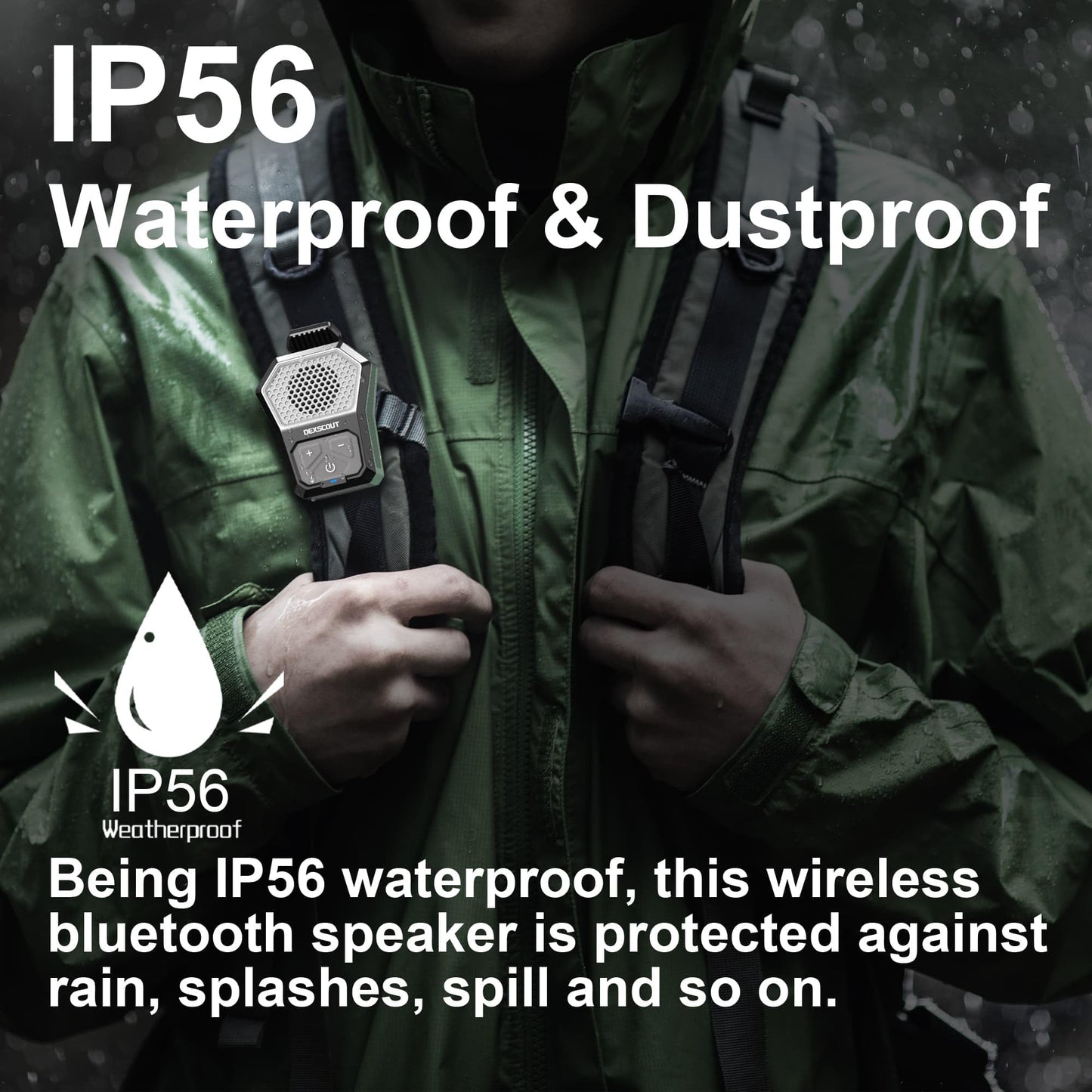 DexScout Wearable Bluetooth Speaker, Portable Wireless Clip-on Mini Water-Resistant Speaker, 12H Playtime, Built-in Mics for Hands-Free, Small