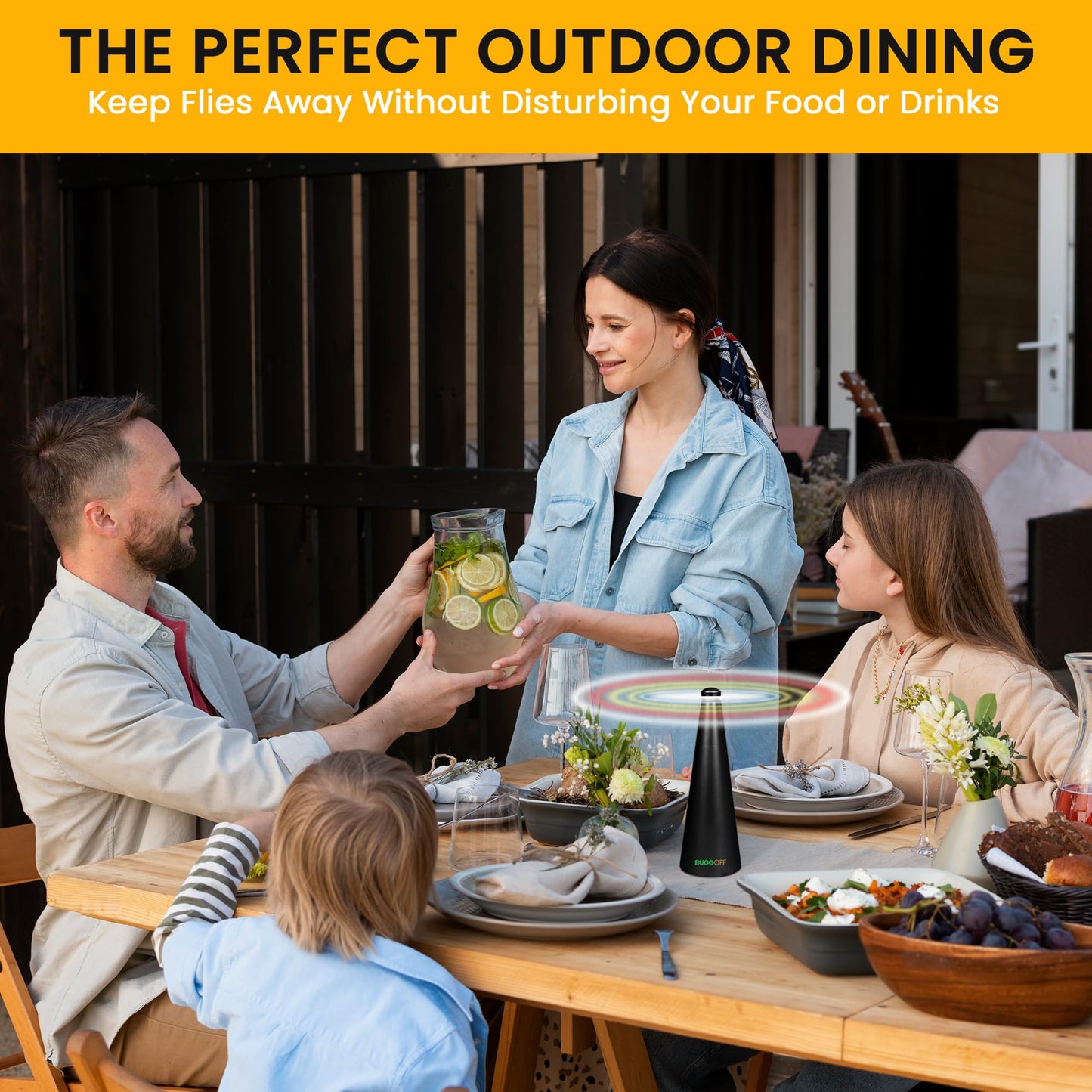 BUGGOFF White Fly & Flying Insect Repellent Fan with Twin Blades, Table top & Hangable, Battery Powered or 5V Plug in, Batteries NOT Included. Safe
