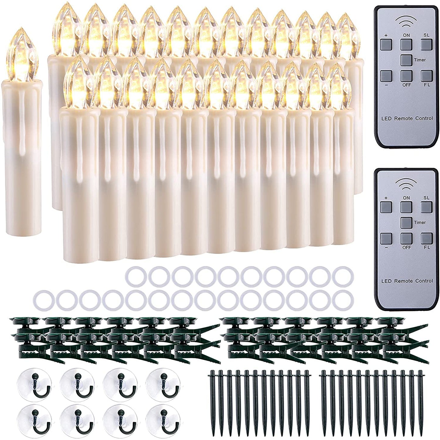 MIXALY 24 PCS LED Flameless Taper Candles, Battery Operated with Remote Updated Timer Function, Flickering Warm White Light, Perfec for Window