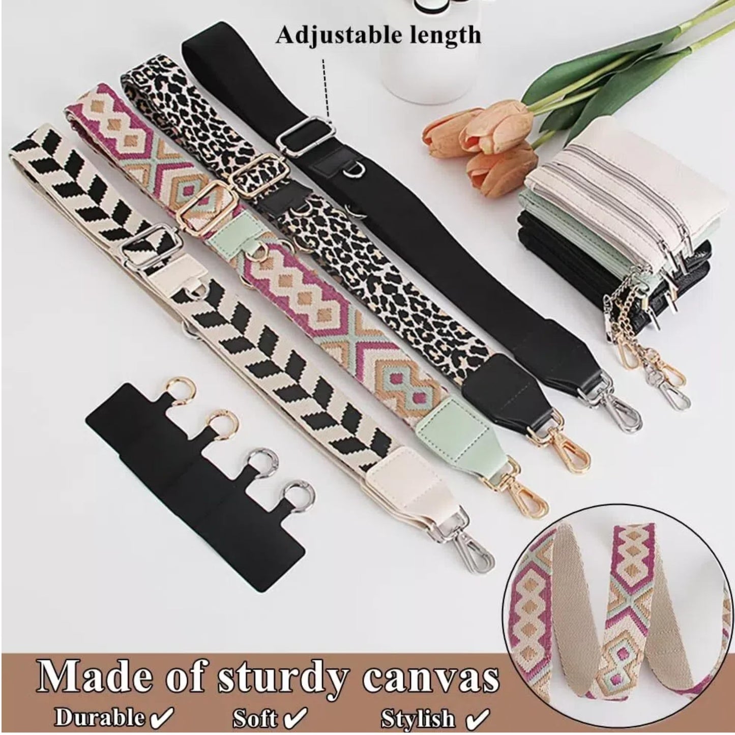 Surlveia Crossbody Body Phone Holder for Women, New Phone Strap with Zippered Pouch, Adjustable Crossbody Strap (Flower white)