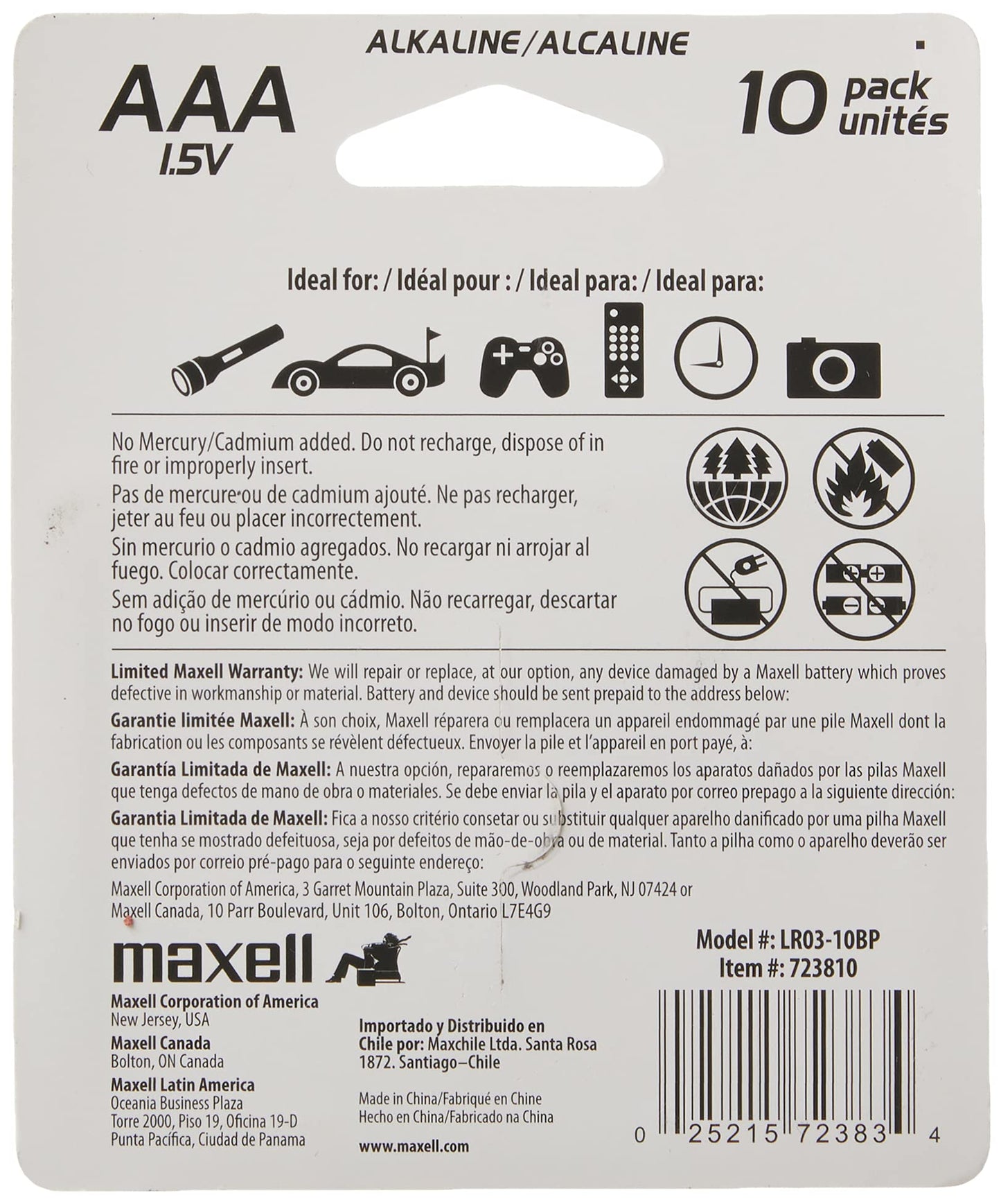 Maxell 723810 Ready-to-go Long Lasting and Reliable Alkaline Battery AAA Cell 10-Pack
