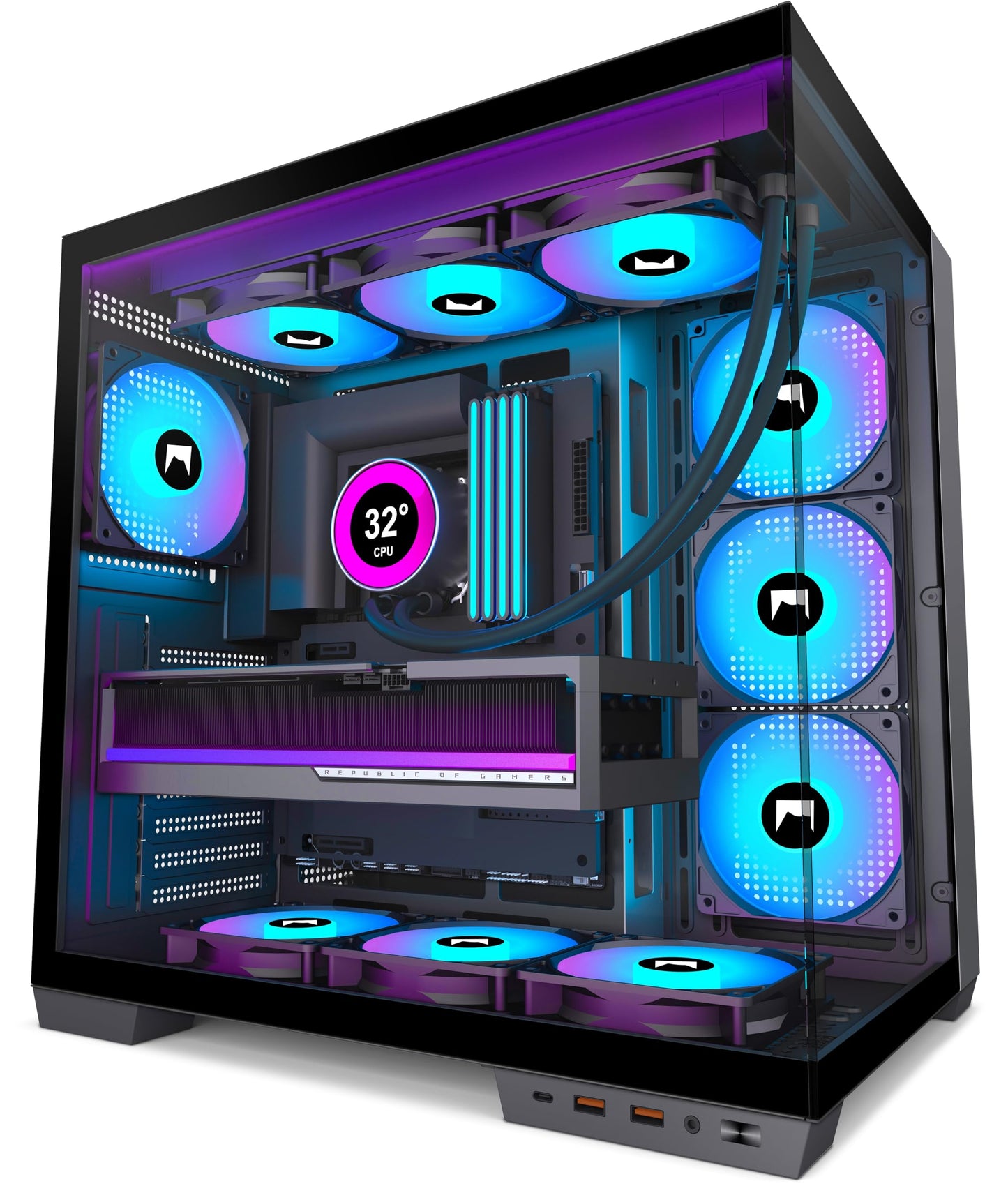 HYXN H1 HYXN ATX PC Case - Pre-Installed with 7 PWM ARGB Fans - Dual Cavity Mid-Tower PC Gaming Case - with Type-C - Can Hold up to 3X 360mm Radiator