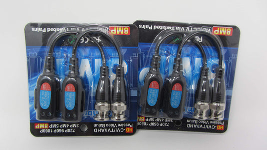 6 PAIRS (12 Pcs) Mini CCTV BNC Video Balun with Lead Coax Cable
