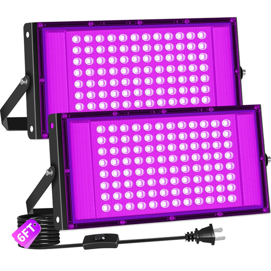 YQNLIFA 100W LED Black Lights, Blacklight Flood Light for Halloween Decorations, IP66 Waterproof Blacklights for Black Light Party, Stage Lighting