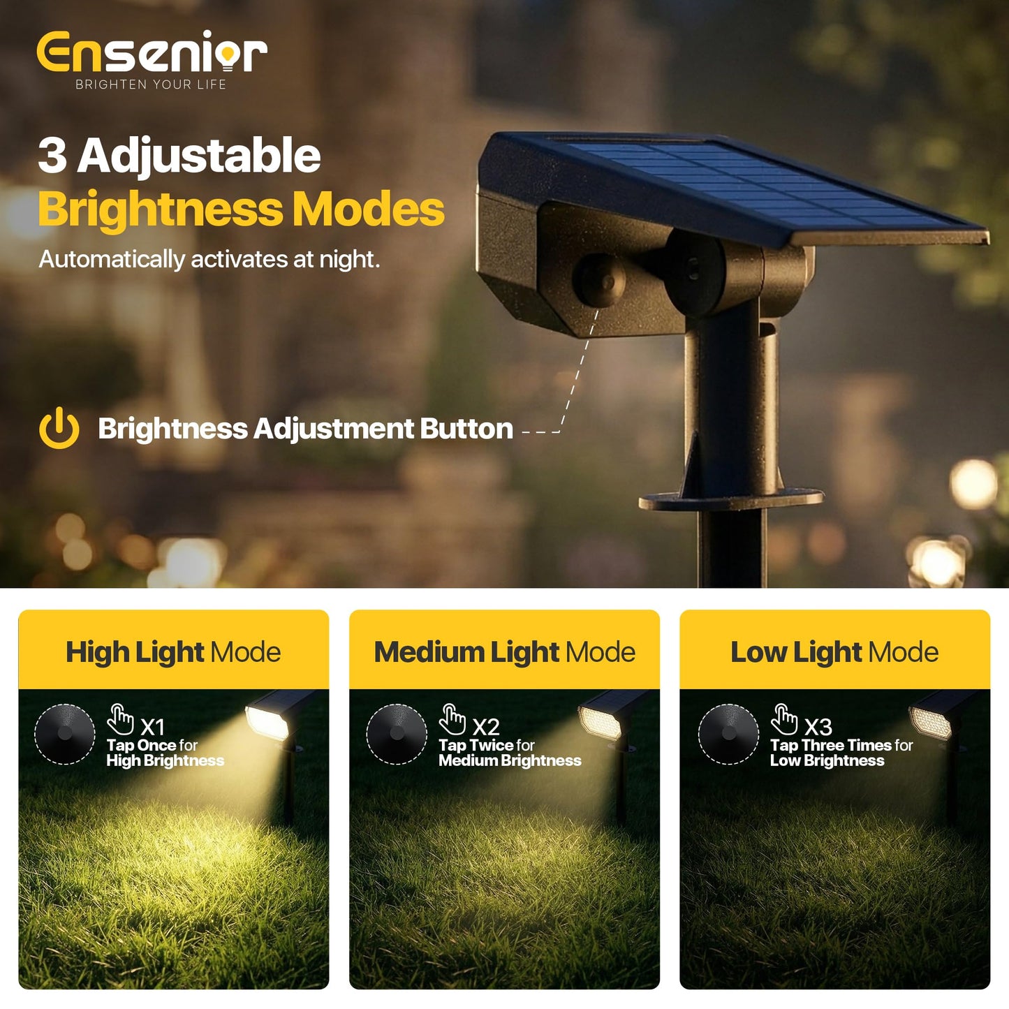 Ensenior Solar Spotlights Outdoor, 56 LEDs Brightness Adjustable 3000K LED Solar Garden Lights, Halloween Christmas Landscape Lighting