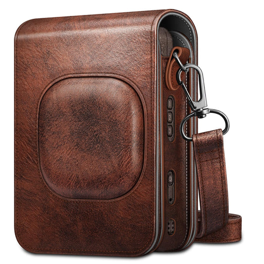 Fintie Carrying Case for Fujifilm Instax Mini LiPlay Hybrid Instant Camera - Premium Vegan Leather Portable Bag Cover with Removable Strap, Brown