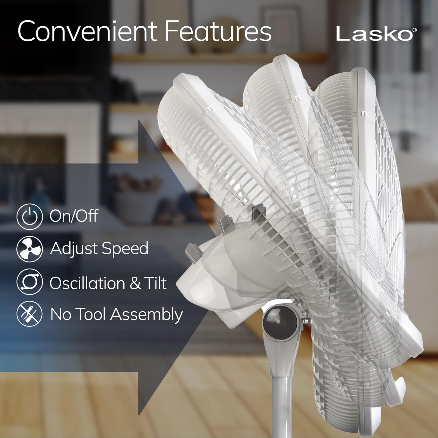 Lasko Oscillating Pedestal Fan - Lasko Fan with Adjustable Height and 3 Cooling Speeds, Portable, 18", White, 1820