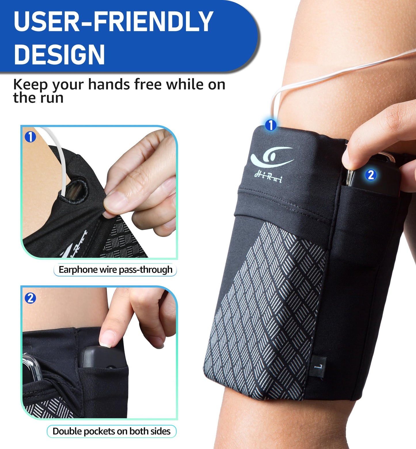 HiRui Universal Sports Armband Cell Phone Armband Sleeves Running Armband for Exercise Workout, Compatible with iPhone 17/17Plus/Pro/16/15/15Plus/14