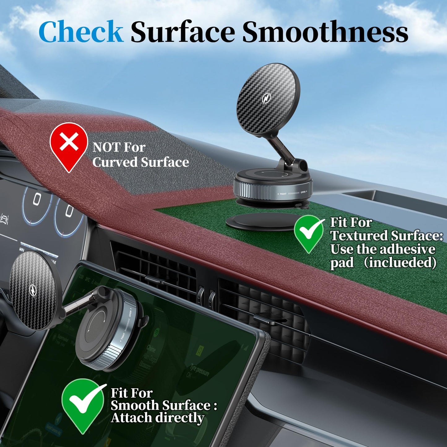 PlusAcc Vacuum Magnetic Phone Holder for Car, Suction Cup Phone Mount for MagSafe, 360°Rotatable Strong Magnet Stand for iPhone 16/15/14/13 in Smooth