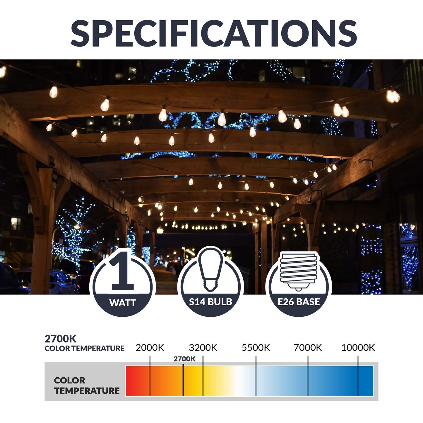 Newhouse Lighting Outdoor Weatherproof 1W S14 LED Replacement String Light Bulbs, Standard Base, 30-Pack
