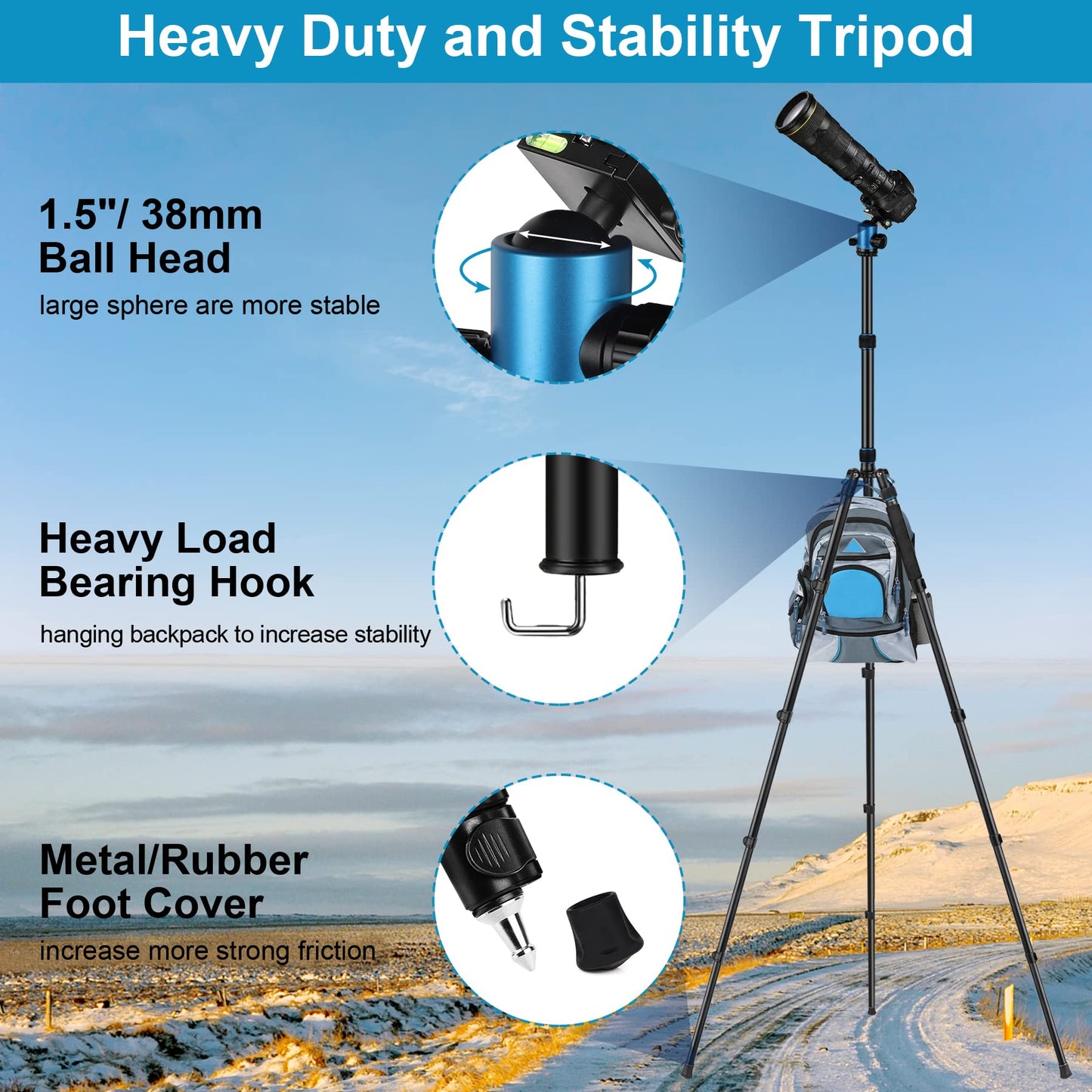 JOILCAN Tripod for Camera, 81" Aluminum Camera Tripod, 83" DSLR Tripods & Monopods, Heavy Duty Travel Tripod for Binoculars Spotting Scope Telescope