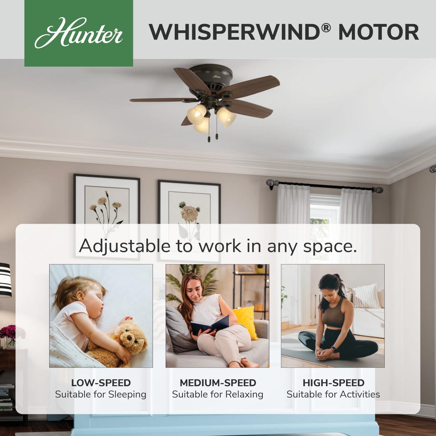 Hunter Builder, Indoor, Ceiling Fan, with LED Lights, 42 inch, New Bronze