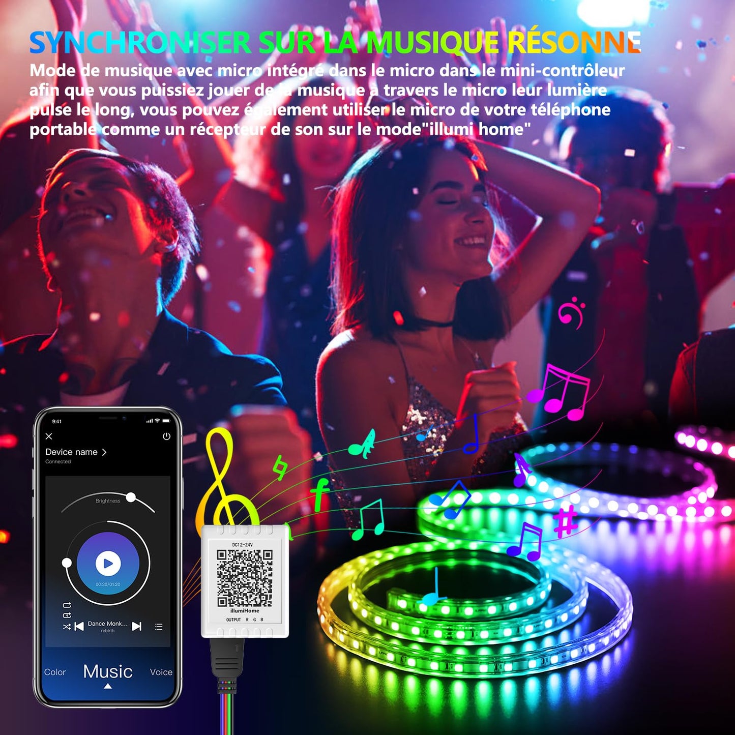Nexillumi Led Lights for Bedroom 100ft Music Sync Color Changing Led Strip Lights Smart with Remote and App Control Built-in Mic for Party Home Room