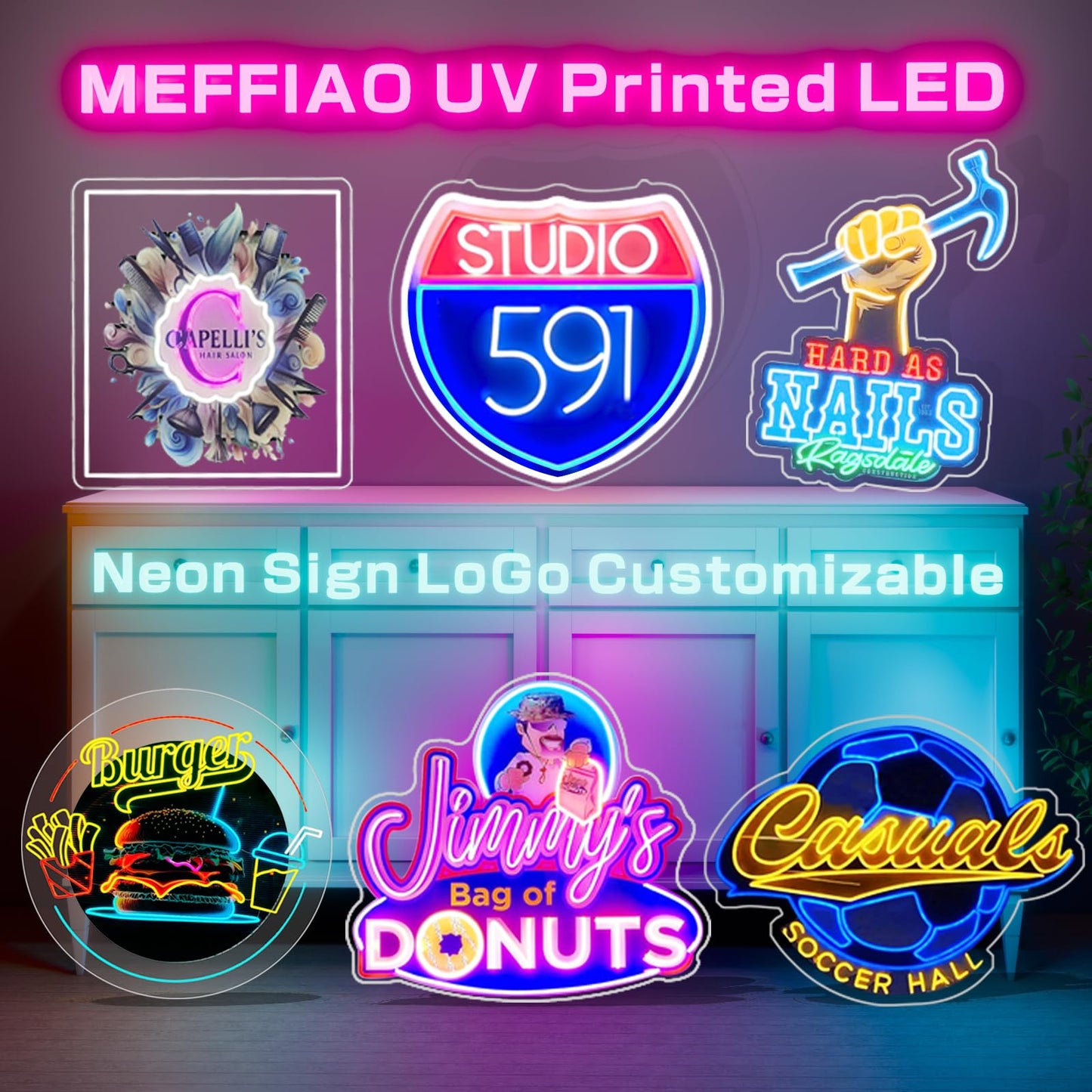 MEFFIAO Custom Neon Sign, Personalized LoGo Neon Sign Customizable for Business, UV Bar Salon Beauty Studio Light Up Sign, LED Neon Name Sign Suitable