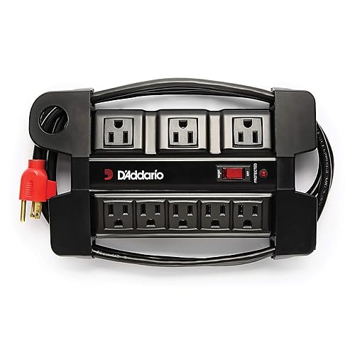D'Addario Tour-Grade Power Base - Surge Protector Outlet - Surge Protector Power Strip - Stage Power Strip with 6 ft Cable - 5 Standard and 3