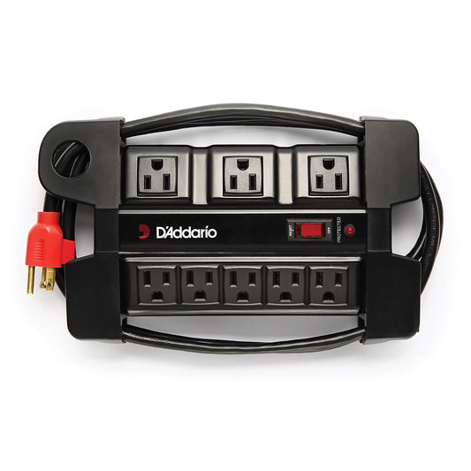 D'Addario Tour-Grade Power Base - Surge Protector Outlet - Surge Protector Power Strip - Stage Power Strip with 6 ft Cable - 5 Standard and 3