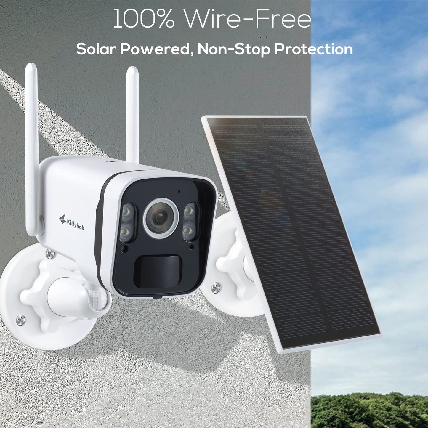 Kittyhok 2K Solar Security Camera Outdoor | 4MP FHD Wireless Security Camera, Solar Battery Powered, Smart Detection, Night Vision, and Weatherproof