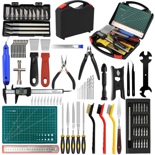 112 PCS 3D Printing Tool Kit, 3D Printer Accessories with Nozzle Cleaning Kit, Deburring Tool, Digital Caliper, Pliers, Wrench Set, Cutting Mat, Tool