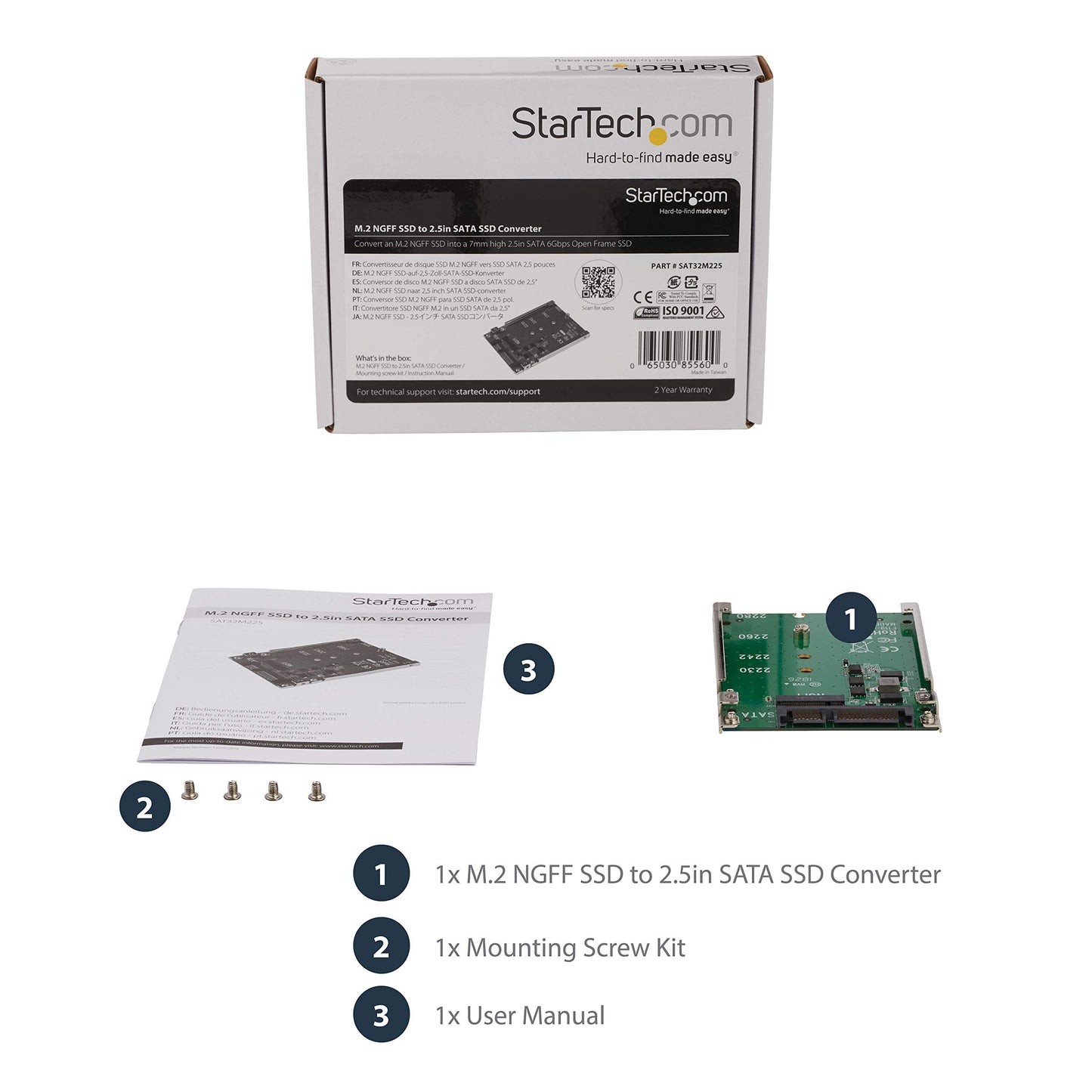 StarTech.com M.2 SATA SSD to 2.5" SATA Adapter [NOT NVMe], Open-Frame Bracket, 7mm High, M2 Hard Drive Adapter - TAA