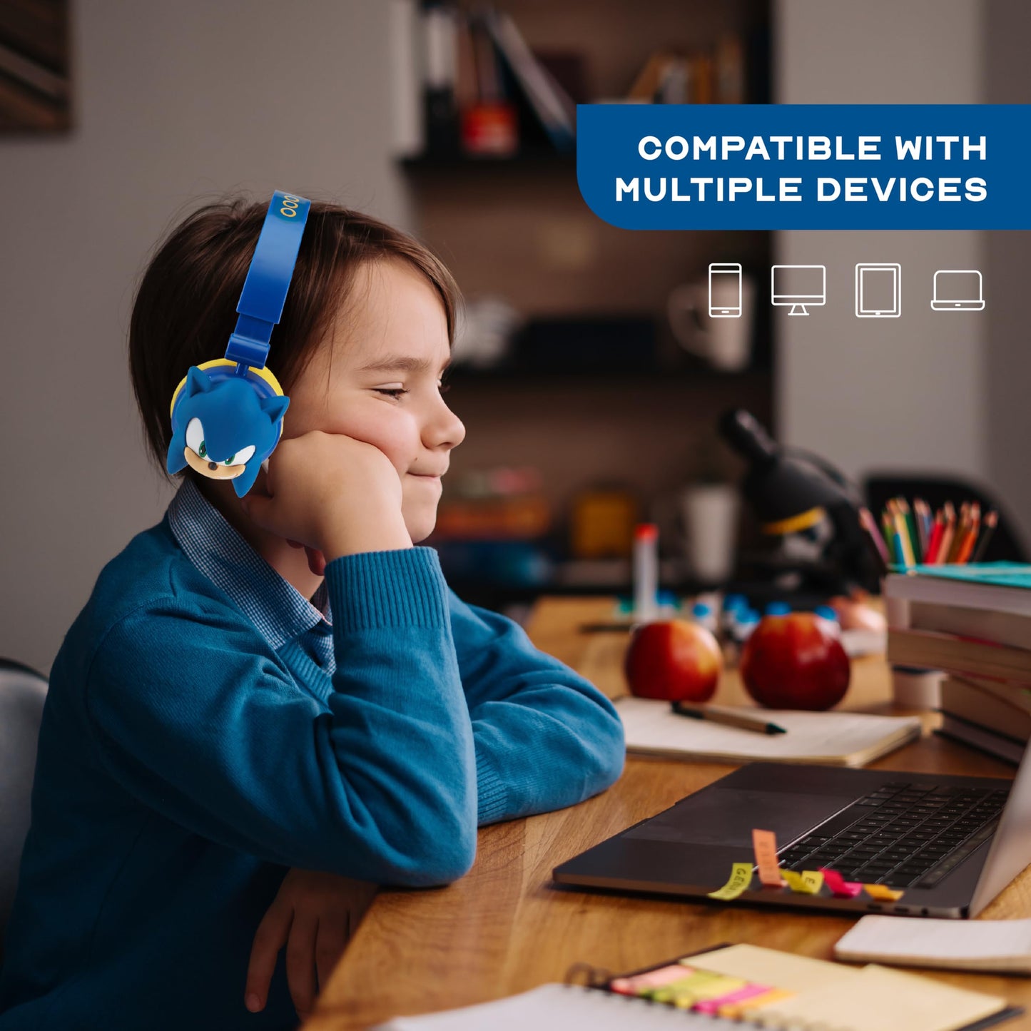Sonic The Hedgehog - Kids Bluetooth Headphones, Wireless & Wired Over-Ear Headphones with Safe Volume, Adjustable Headband, Rechargeable Battery…