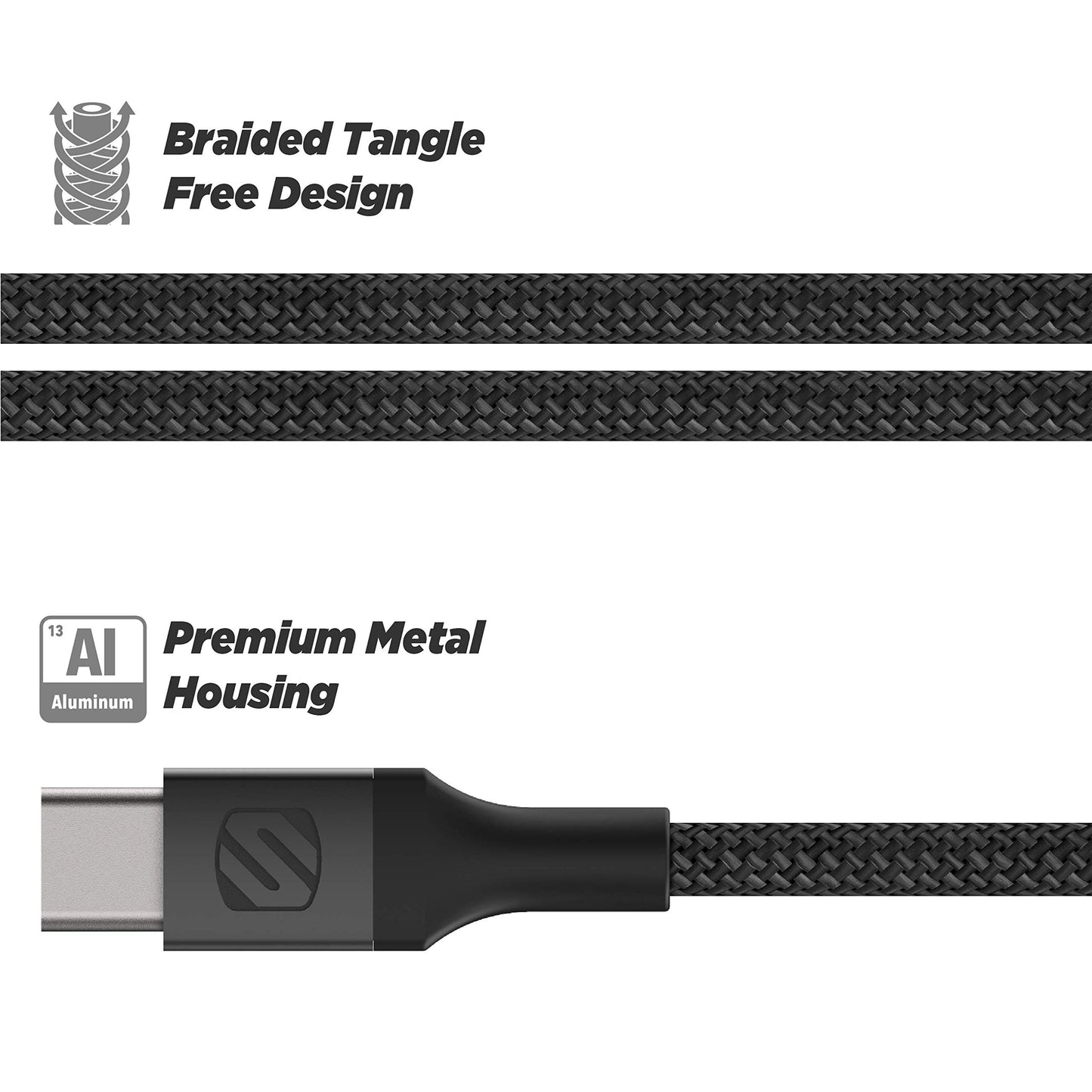 SCOSCHE CAB1-SP STRIKELINE Premium USB to Type-C Charge & Sync Braided Cable 1-ft. Black