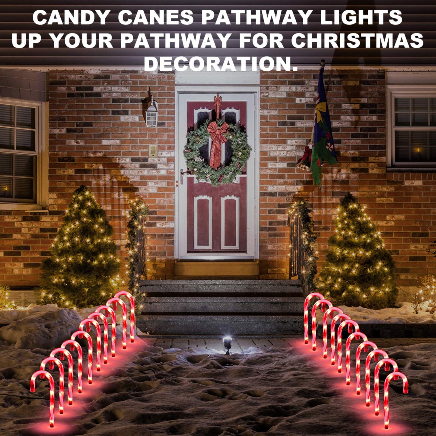 Christmas Candy Cane Lights Outdoor Pathway -10 Pack Lighted Candy Cane Pathway Markers Lights Walkway, 10 inch Candycane Christmas Sidewalk Outdoor