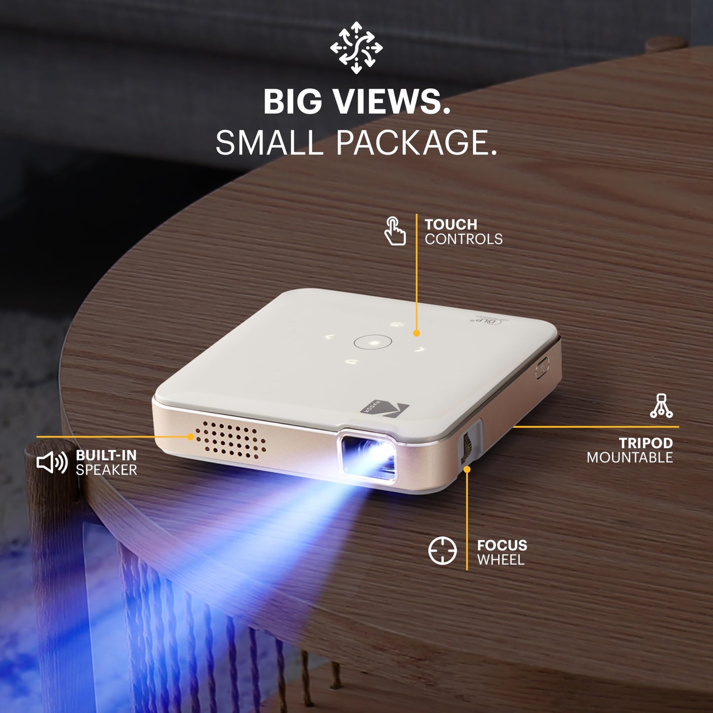 Kodak Luma 150 Wireless Mini Pico Projector - DLP, Supports 1080p, Built-in Speaker & Rechargeable Battery, HDMI/USB/microSD, Travel Case Included