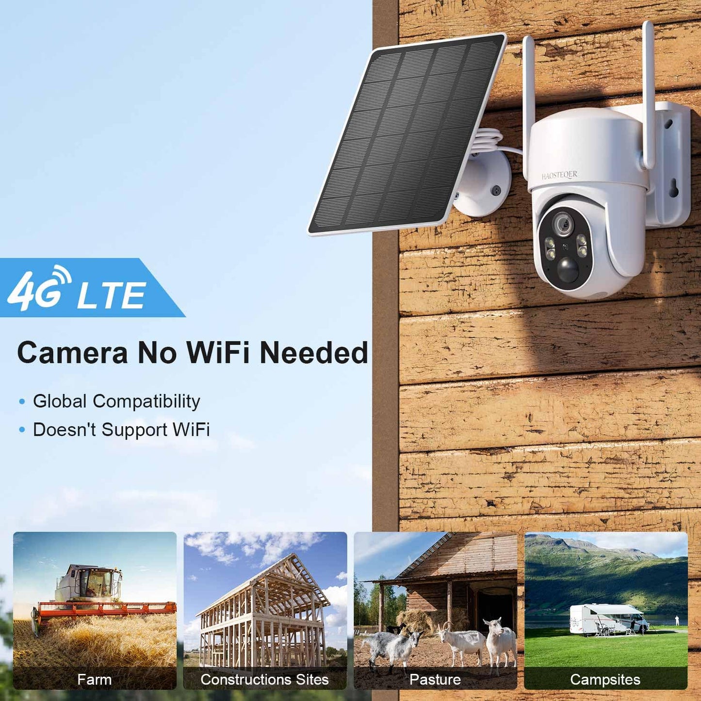 4G LTE Cellular Security Cameras Outdoor Global Version, No WiFi Security Camera, Outdoor Camera Wireless Solar Powered, PIR Motion Detection