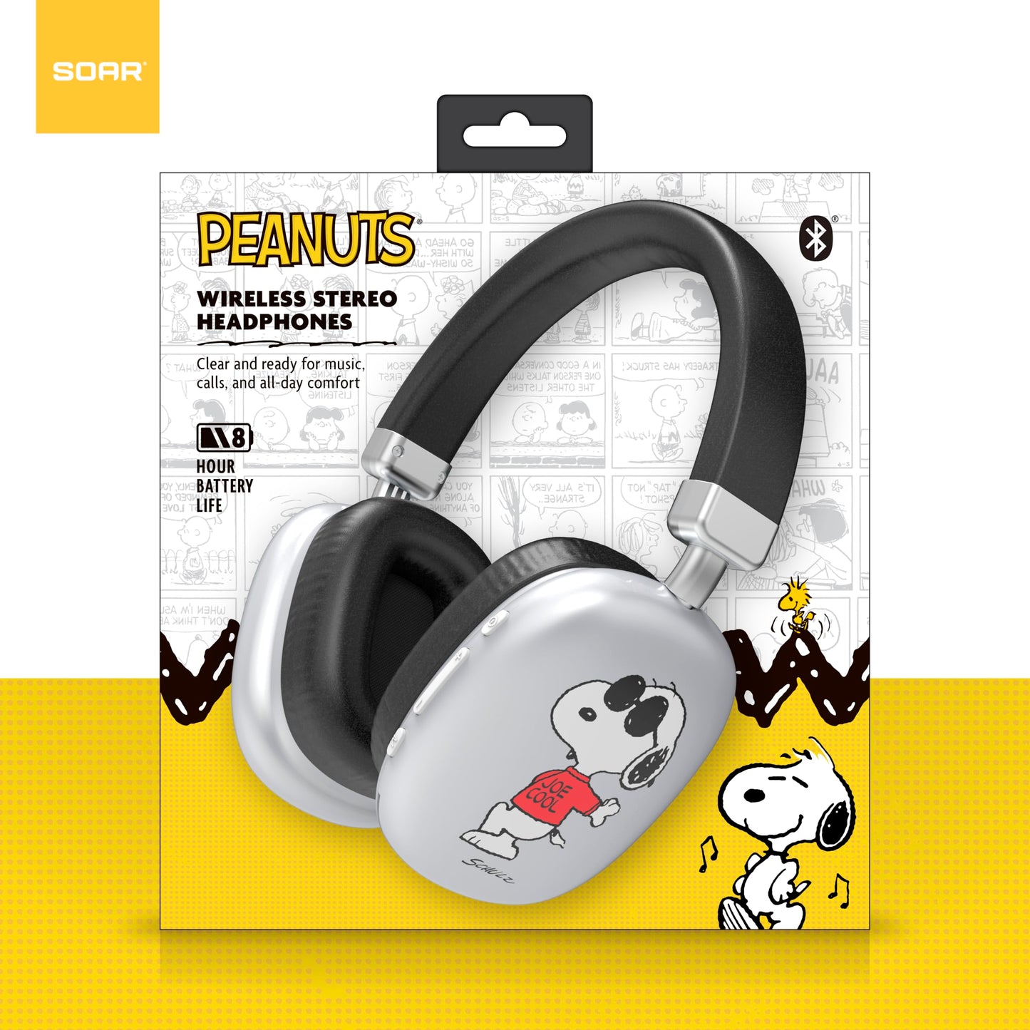 SOAR Peanuts Active Noise Cancelling Wireless Headphones Silver- Snoopy