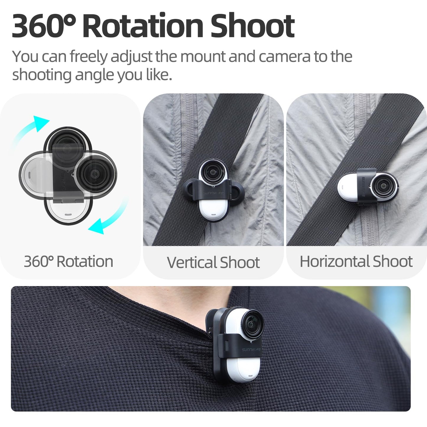CAPART 360° Rotatable Backpack Clip Mount for Insta360 GO 3S and GO 3, Quick-Release Vertical and Horizonal Vlogging, Adjustable Pivoted Clip, Widely