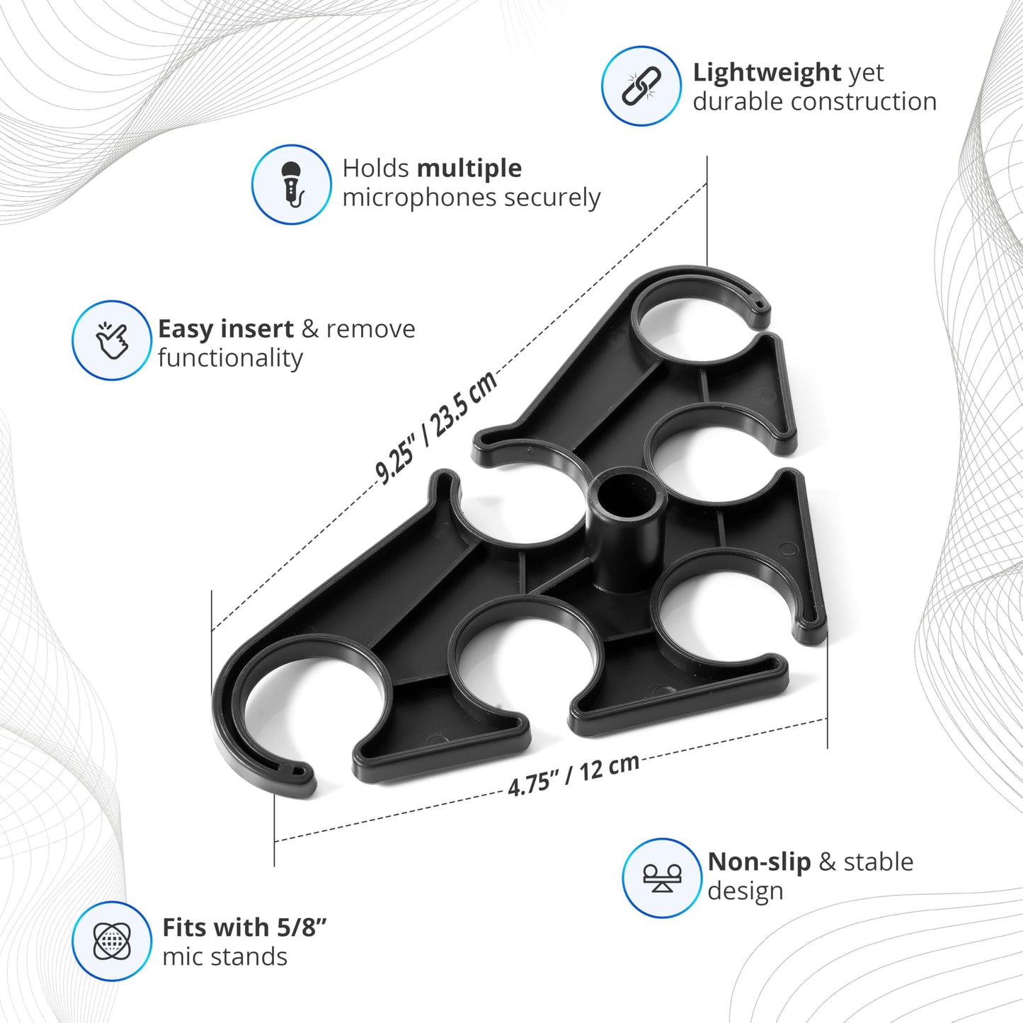 MerleGrape Multi Microphone Holder - Onstage Mic Holder, Wireless Microphone Holder for Mic Stand - Hold Up to 6 Mics - Complete with Cable Tie Wraps