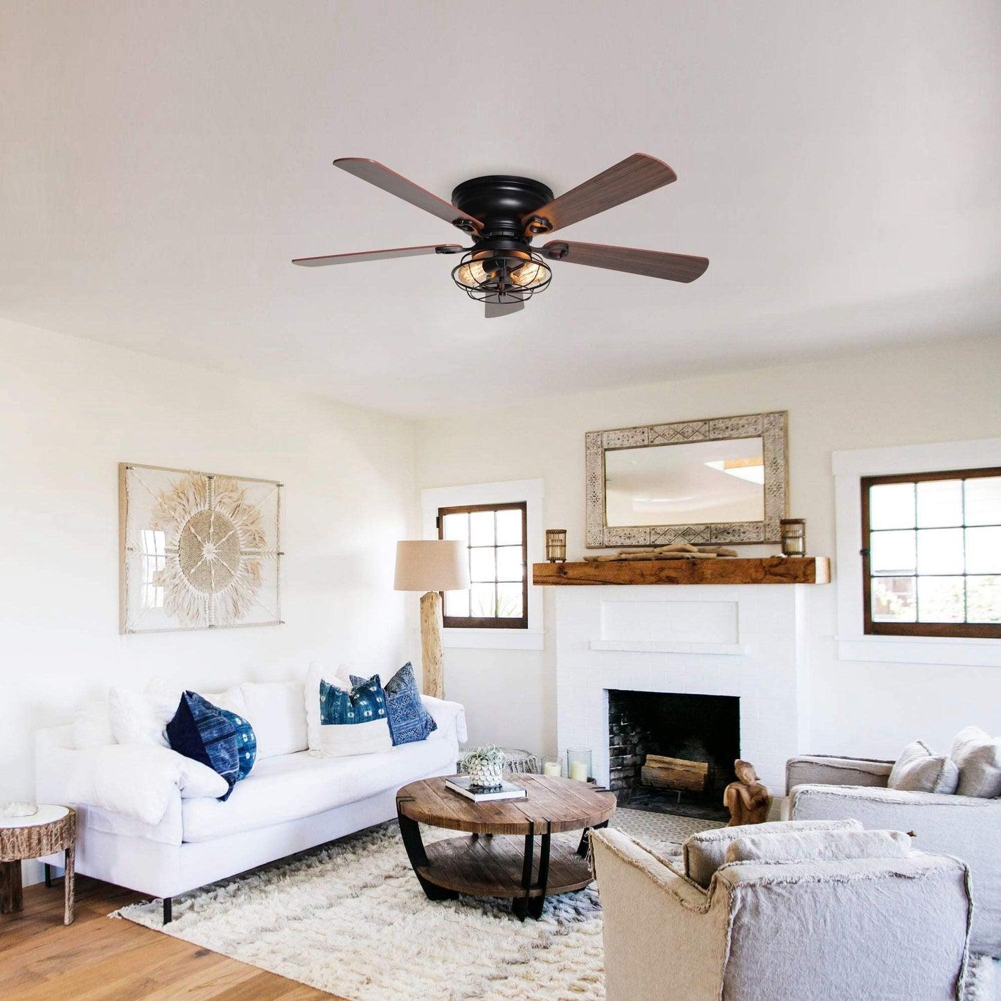 Unknown1 48" Low Profile Metal 5-Blade Ceiling Fan with Remote Black Rustic Wood Blades Included