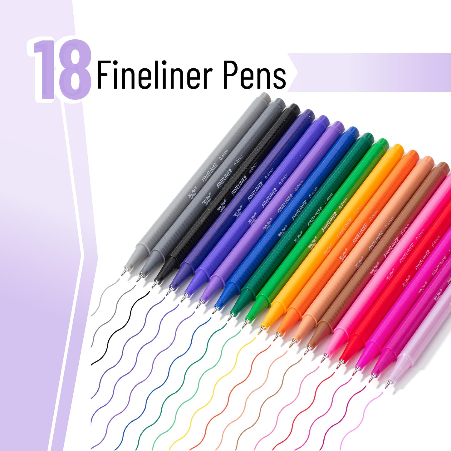 Mr. Pen- Colored Fineliner Pens, 18 Pack, 0.4mm