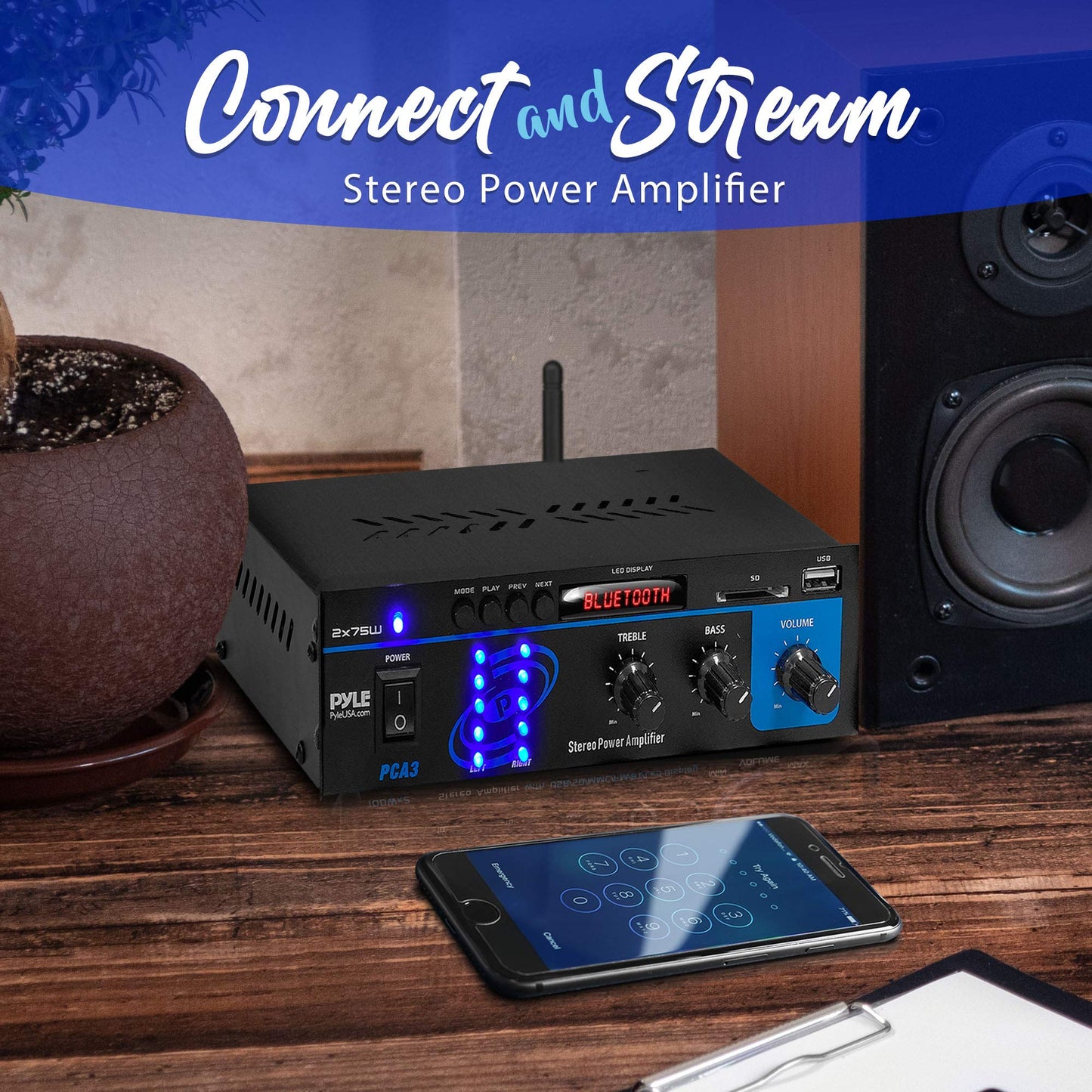 Pyle PCA3 Stereo Power Amplifier, Black, One Size