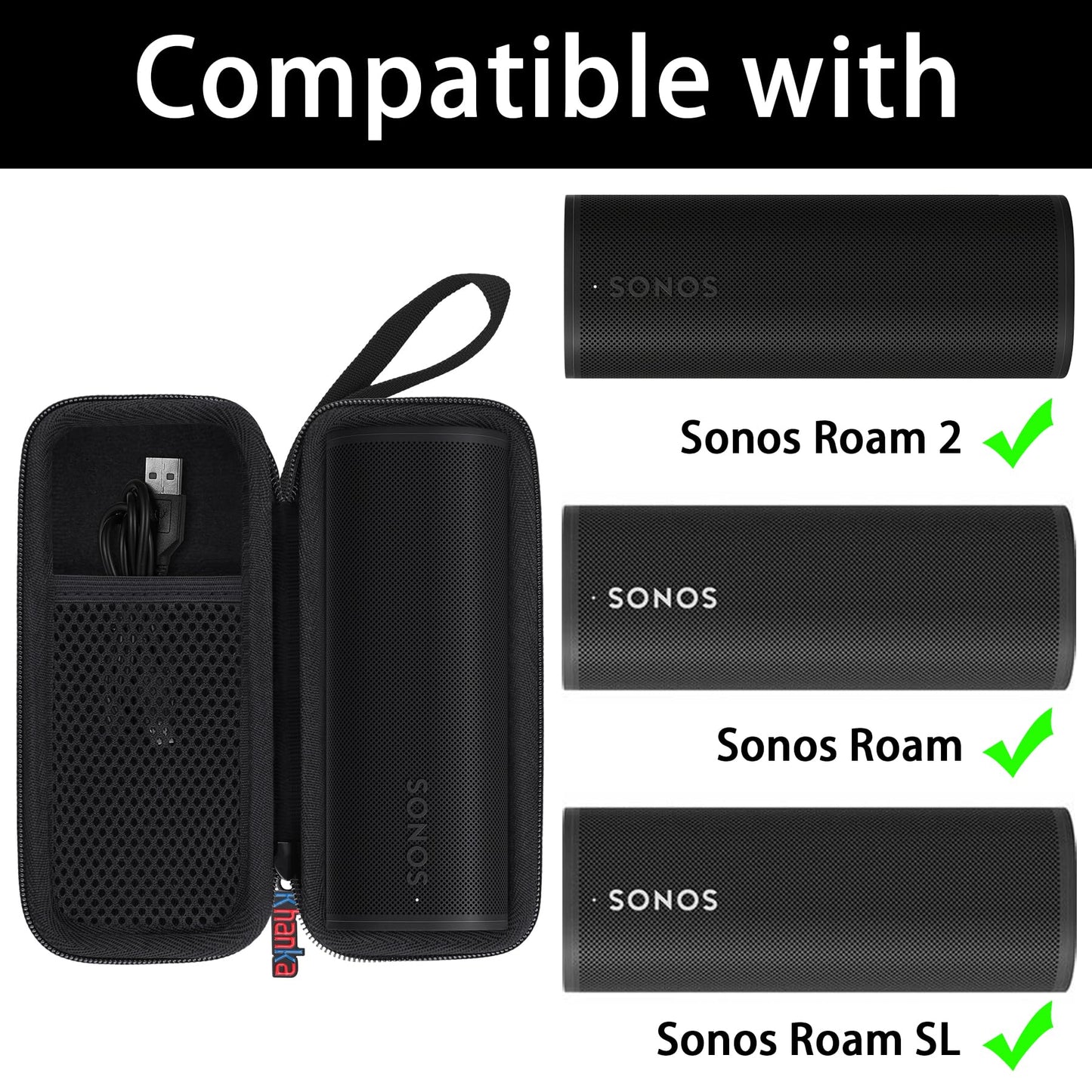 khanka Hard Travel Case Replacement for Sonos Roam 2 / Sonos Roam/Roam SL Portable Smart Bluetooth Speaker (Inside Black)